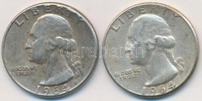 Amerikai Egyesült Államok 1964. 1/4$ Ag "Washington Quarter" (2x) T:2-
USA 1964. 1/4 Dolla...