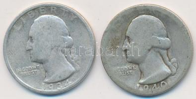 Amerikai Egyesült Államok 1934-1940. 1/4$ Ag "Washington Quarter" (2x) T:3
USA 1934-1940. ...