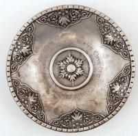 Ezüstözött dísztál, fém, jelzett, d:26 cm, m:6,5 cm