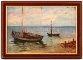 W. Alex jelzéssel: Hajók a parton, olaj, fa, keretben, 32×46,5 cm