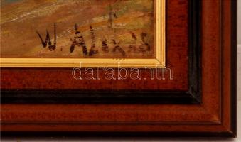 W. Alex jelzéssel: Hajók a parton, olaj, fa, keretben, 32×46,5 cm