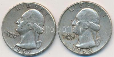 Amerikai Egyesült Államok 1957-1958D 1/4$ Ag "Washington Quarter" (2x) T:2-,3
USA 1957-195...