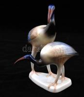 Hollóháza Ibis madár pár, kézzel festett, jelzett, hibátlan, 13x17cm