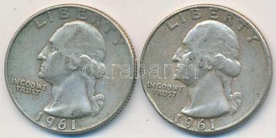 Amerikai Egyesült Államok 1961-1961D 1/4$ Ag "Washington Quarter" (2x) T:2-
USA 1961-1961D...