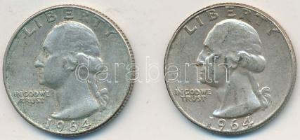 Amerikai Egyesült Államok 1964-1964D 1/4$ Ag "Washington Quarter" (2x) T:2-
USA 1964-1964D...
