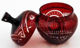 Kétrétegű üveg bonbonier fedővel, hibátlan, jelzés nélkül, m:19cm, d:14cm