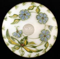 Kézzel festett üveg bonbonier fedővel, hibátlan, jelzés nélkül, m:15cm, d:12cm