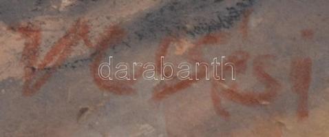 Vecsési jelzéssel: Város a felhők között, akvarell, papír, 30,5×43 cm