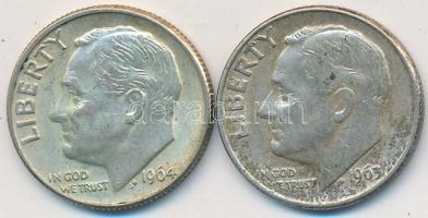 Amerikai Egyesült Államok 1963-1964D 1D Ag (2x) T:2,2-
USA 1963-1964D 1 Dime Ag (2x) C:XF,VF