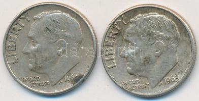 Amerikai Egyesült Államok 1963-1964. 1D Ag (2x) T:2-
USA 1963-1964. 1 Dime Ag (2x) C:VF