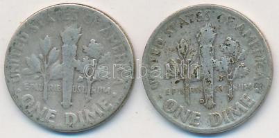 Amerikai Egyesült Államok 1946-1952D 1D Ag (2x) T:2-,3 USA 1946-1952D 1 Dime Ag (2x) C:VF,F