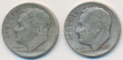 Amerikai Egyesült Államok 1946-1952D 1D Ag (2x) T:2-,3
USA 1946-1952D 1 Dime Ag (2x) C:VF,F