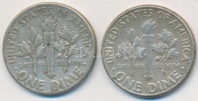 Amerikai Egyesült Államok 1959-1962D 1D Ag (2x) T:2-,3 USA 1959-1962D 1 Dime Ag (2x) C:VF,F