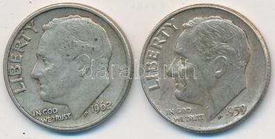 Amerikai Egyesült Államok 1959-1962D 1D Ag (2x) T:2-,3
USA 1959-1962D 1 Dime Ag (2x) C:VF,F