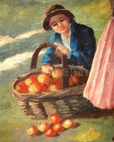 Prohászka József (1886-1964): Almaszedés. Olaj, vászon, jelzett, antik keretben, 80×60 cm