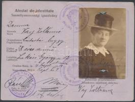 1919 Nagyvárad, Magyar-román nyelvű fényképes, kitöltött személyi igazolvány