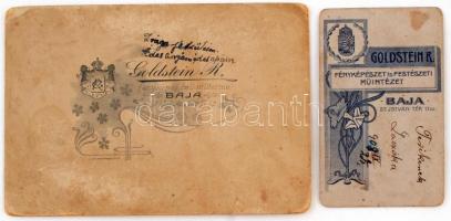 cca 1900-1920 2 db keményhátú fotó, bajai műteremből, feliratozva, különböző méretben