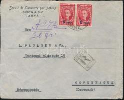 Ajánlott levélen Dániába Mi 185 pair, Stamp pair on Registered letter to Denmark