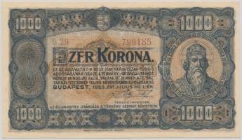 1923. 1000K "Magyar Pénzjegynyomda Rt. Budapest" T:II egy nagyobb és több kisebb saroktörés