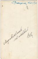 1934 Fiatal katona fotója budapesti műteremből, hátulján feliratozva, 11×7,5 cm