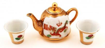 Porcelán mini szaké készlet, kínai, egy tétel jelzett, 4db-os