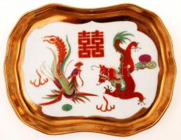 Porcelán mini szaké készlet, kínai, egy tétel jelzett, 4db-os