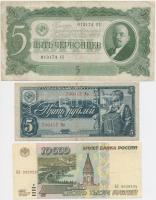 Szovjetunió 1937. 5Ch + 1938. 5R + Oroszország 1995. 10.000R T:III,III- Soviet Union 1937. 5 Chervontsev + 1938. 5 Rubles + Russia 1995. 10.000 Rubles C:F,VG