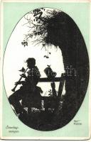 27 db RÉGI sziluett képeslap, üdvözlőlapok, vegyes minőségű, pinx. Manni Grosze, Zinnoris, Winkler, ...