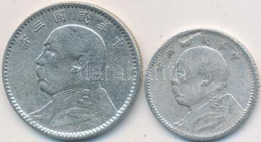Kína 1914. 10c Ag + 20c Ag "Yüan Shihkai" T:2-,3
China 1914. 10 Cents Ag + 20 Cents Ag &qu...