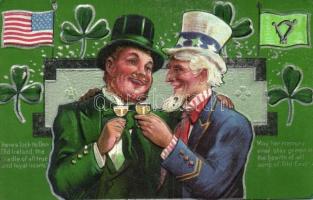 Irish propaganda, Irish and American flag, St. Patrick series No. 4.  Emb. litho