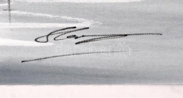 Olvashatatlan jelzéssel: Hajók a tavon. Vegyes technika, vászon, jelzett, 22x30 cm