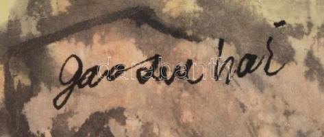 Gao Xue Hai: A fiú és az alvó öreg. Vegyes technika, papír, jelzett, üvegezett keretben, 22x32 cm