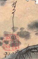 Gao Xue Hai: A bölcs és a majom. Vegyes technika, papír, jelzett, üvegezett keretben, 32x22 cm