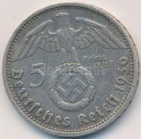 Német 3. Birodalom 1936D 5M Ag "Hindenburg" T:2,2- German Third Reich 1936D 5 Marks Ag "Hindenburg" C:XF,VF