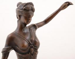 cca 1950 Steiner Juszticia szobor, bronzírozott spiáter, jelzett, hiányzik a mérleg, m:41cm,