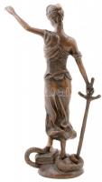 cca 1950 Steiner Juszticia szobor, bronzírozott spiáter, jelzett, hiányzik a mérleg, m:41cm,