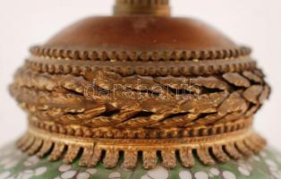 Szecessziós asztali lámpa, kézzel festett porcelán lámpa test, jó állapotban, réz díszrátétekkel, ké...