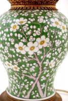 Szecessziós asztali lámpa, kézzel festett porcelán lámpa test, jó állapotban, réz díszrátétekkel, ké...