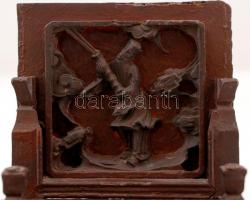 Kínai lakkozott fa asztali ecsetállvány, 21x11x10 cm