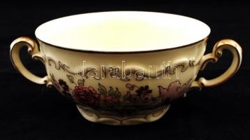 Zsolnay leveses csésze és alj, kézzel festett, jelzett (Novotel), hibátlan