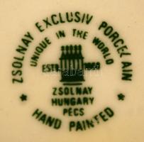 Zsolnay leveses csésze és alj, kézzel festett, jelzett (Novotel), hibátlan