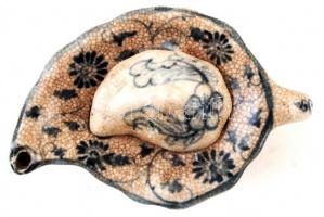 Kínai kerámia egyszemélyes teáskanna kék mintával, jelzés nélkül, 7x12 cm