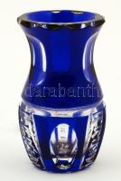 Ezüst (Ag.) talpas csiszolt, metszett ólomkristály váza, jelzett, mesterjeggyel, apró csorbákkal, m:...