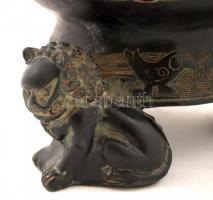 Kínai, festett, fém váza test (hiányos), m:29cm