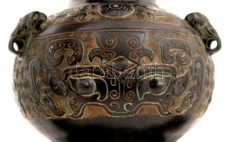 Kínai, festett, fém váza test (hiányos), m:29cm