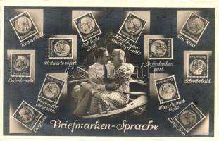 Briefmarken Sprache; Deutsches Reich / Stamps language, romantic couple (EK)