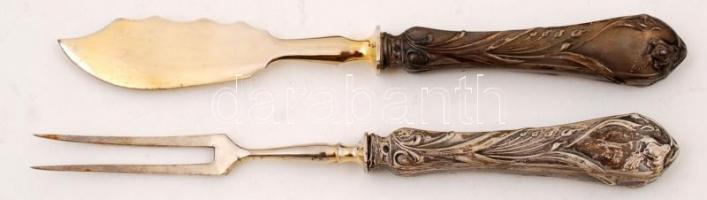 Ezüstnyelű (Ag) szervírozó készlet, jelzett, 4 db, br: 198 g