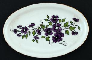 3 db porcelán tálka: virágmintás Zsolnay tálka, kézzel festett, jelzett, hibátlan, 11×7 cm + Balaton...