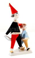 Hollóházi porcelán bohócpár, kézzel festett, hibátlan, jelzett, m: 22 cm