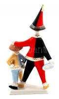 Hollóházi porcelán bohócpár, kézzel festett, hibátlan, jelzett, m: 22 cm